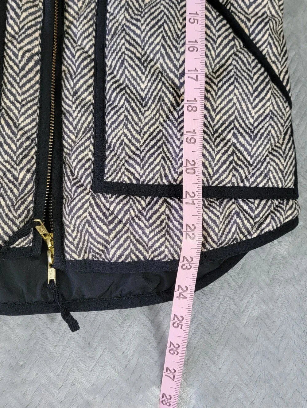 J.CREW Women’s Quilted Full Zip Herringbone Vest Black White XS Pockets